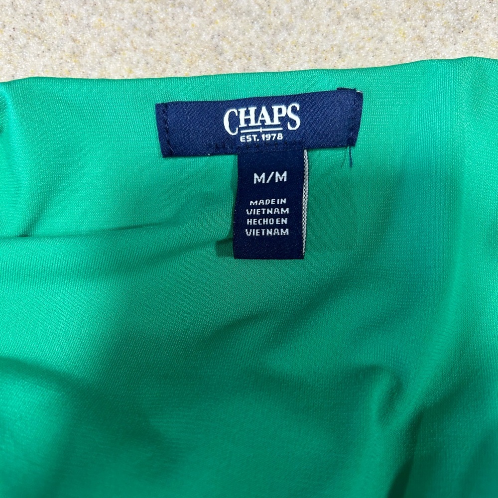 Chaps Sz M Kelly Green Short Sleeve Midi A-Line Dress Modest Career Trad Wife - Picture 3 of 4